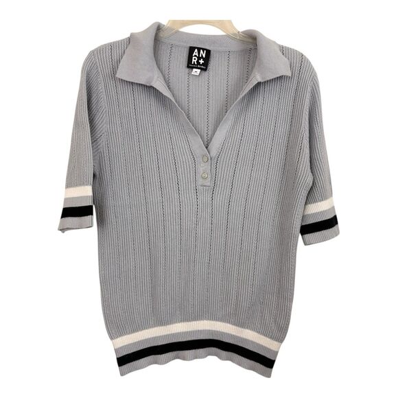 ANR+ ALP N ROCK Collared Sweater Women’s Sz Medium Short Sleeves Gray Cotton - Picture 6 of 9